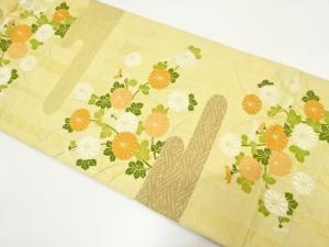 アンティーク　ヱ霞に菊模様織り出し袋帯（材料）